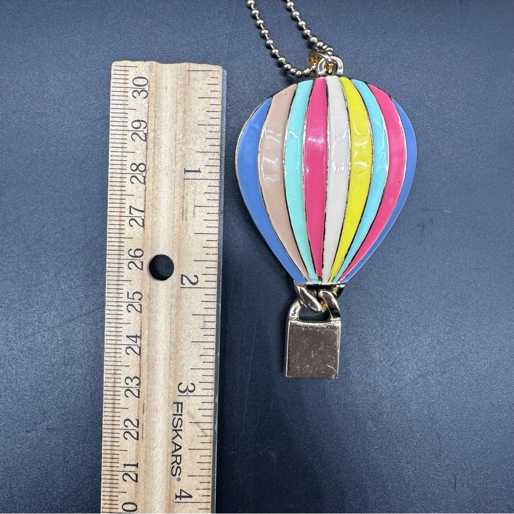 Hot Air Balloon Necklace Enamel Rainbow Stripes Charming Charlie Statement - Picture 9 of 9
